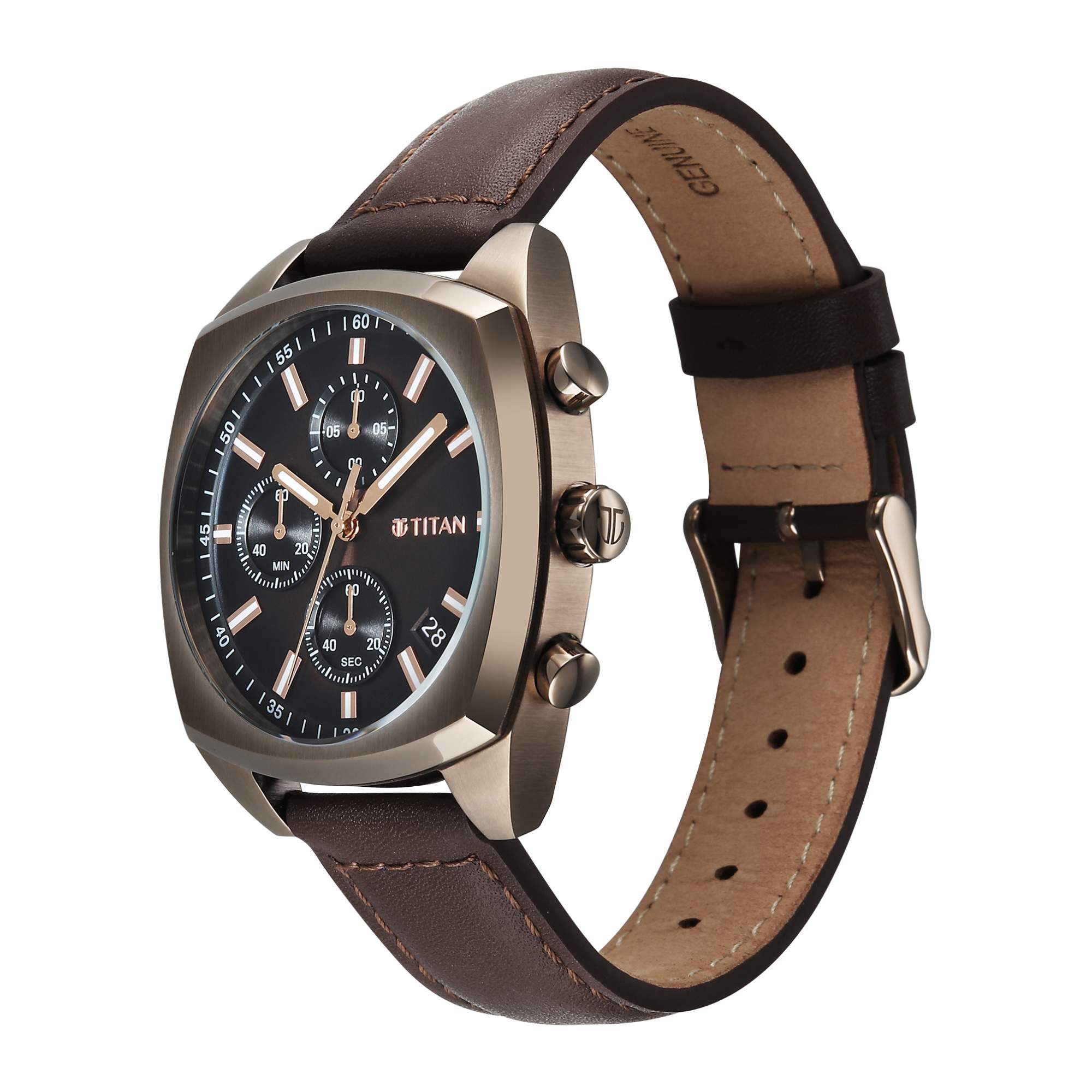 Titan Fashion Sport Brown Special Dial Leather Strap Multifunction Watch for Men