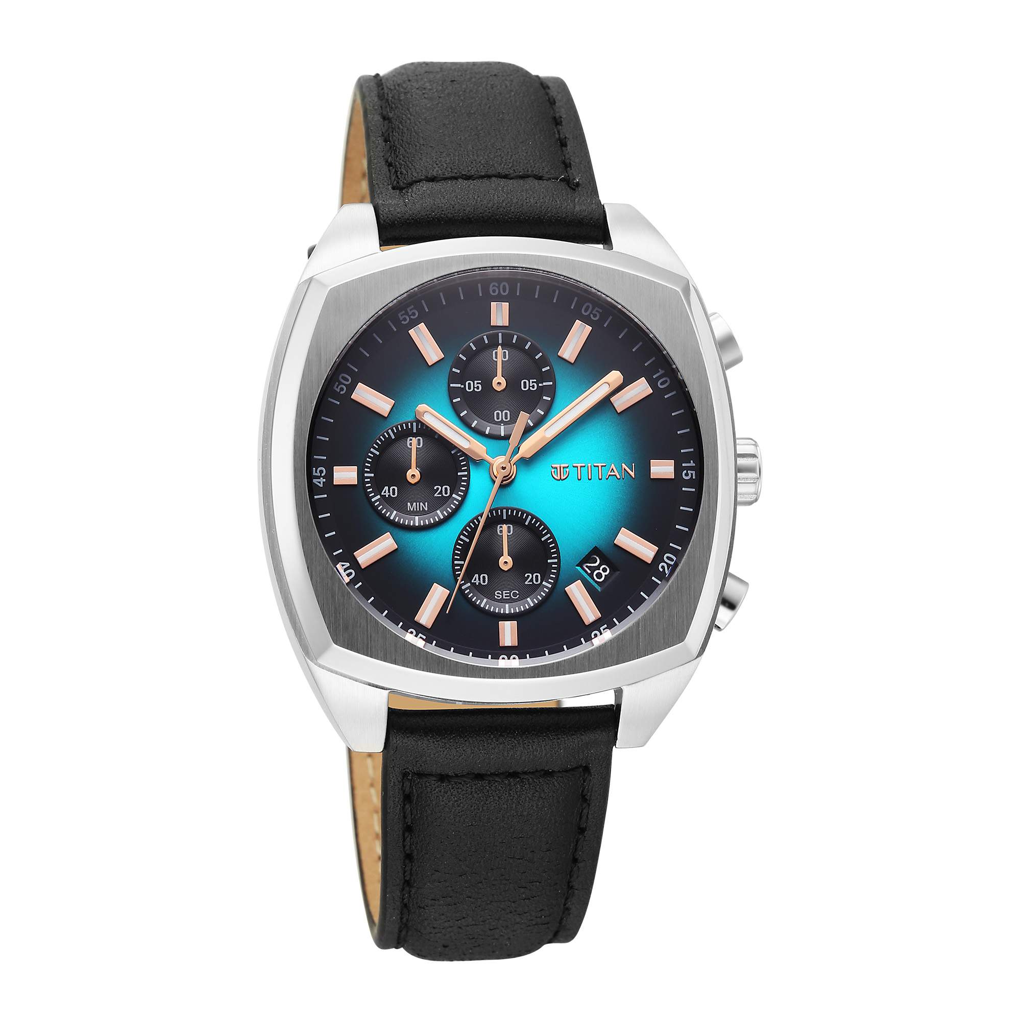 Titan Fashion Sport Blue Special Dial Leather Strap Multifunction Watch for Men