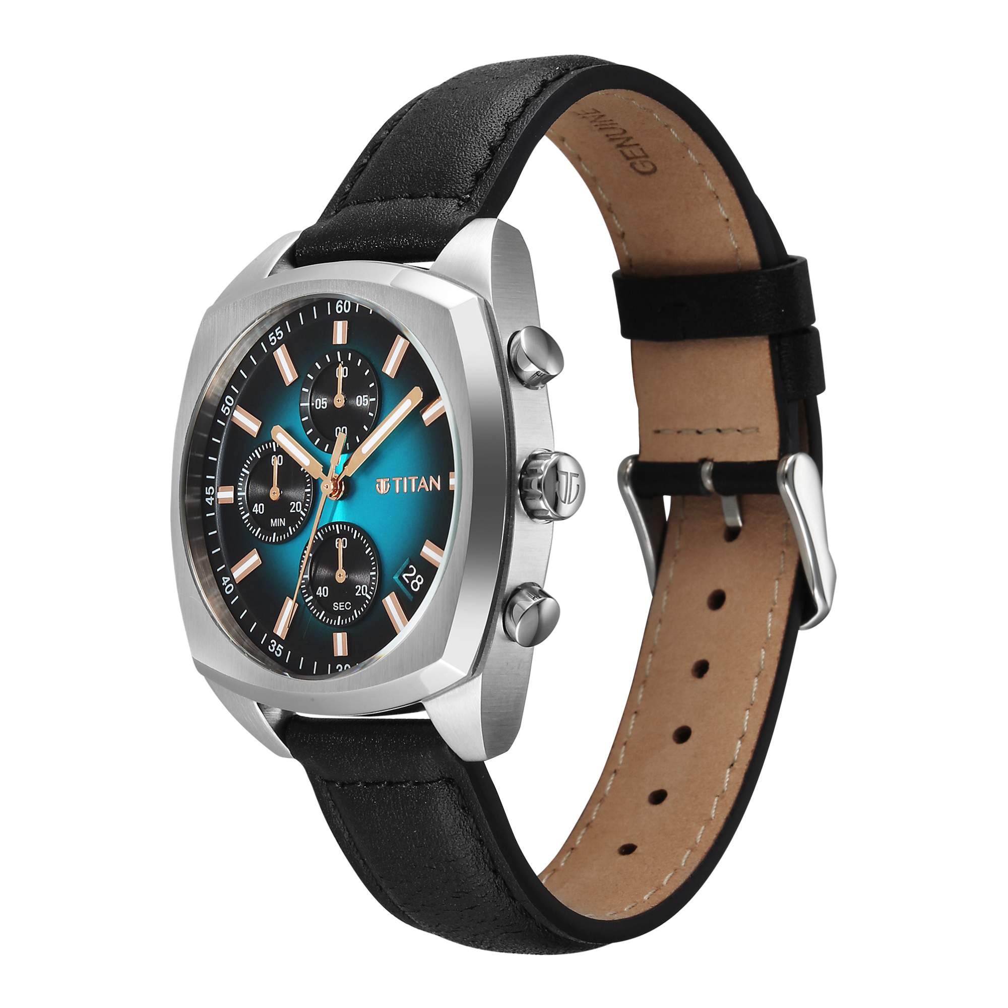 Titan Fashion Sport Blue Special Dial Leather Strap Multifunction Watch for Men