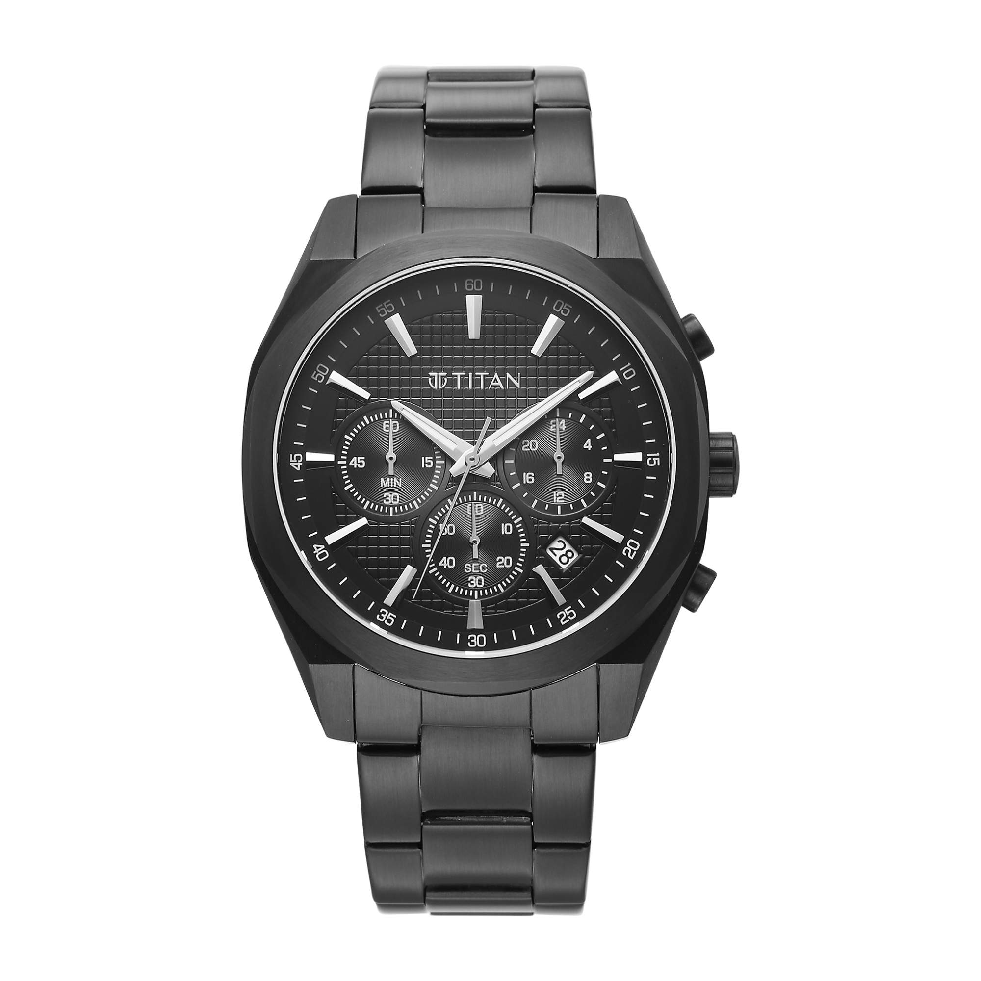 Titan Fashion Sport Black Dial Black Stainless Steel Strap Multifunction Watch for Men