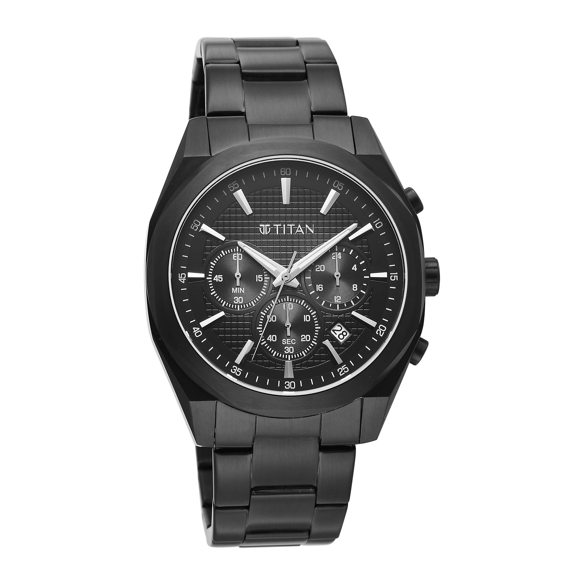 Titan Fashion Sport Black Dial Black Stainless Steel Strap Multifunction Watch for Men