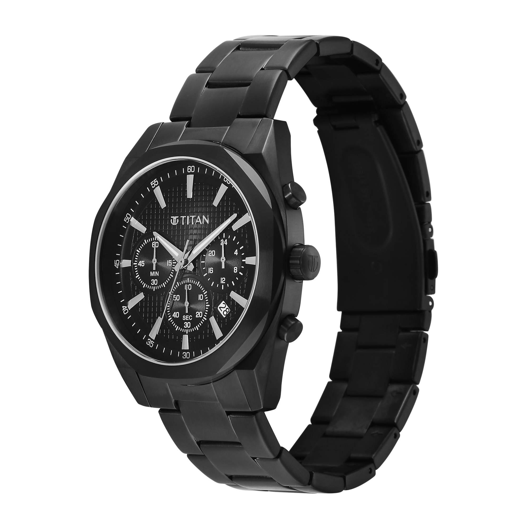 Titan Fashion Sport Black Dial Black Stainless Steel Strap Multifunction Watch for Men
