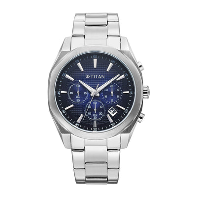 Titan Fashion Sport Blue Dial Silver Stainless Steel Strap Multifunction Watch for Men