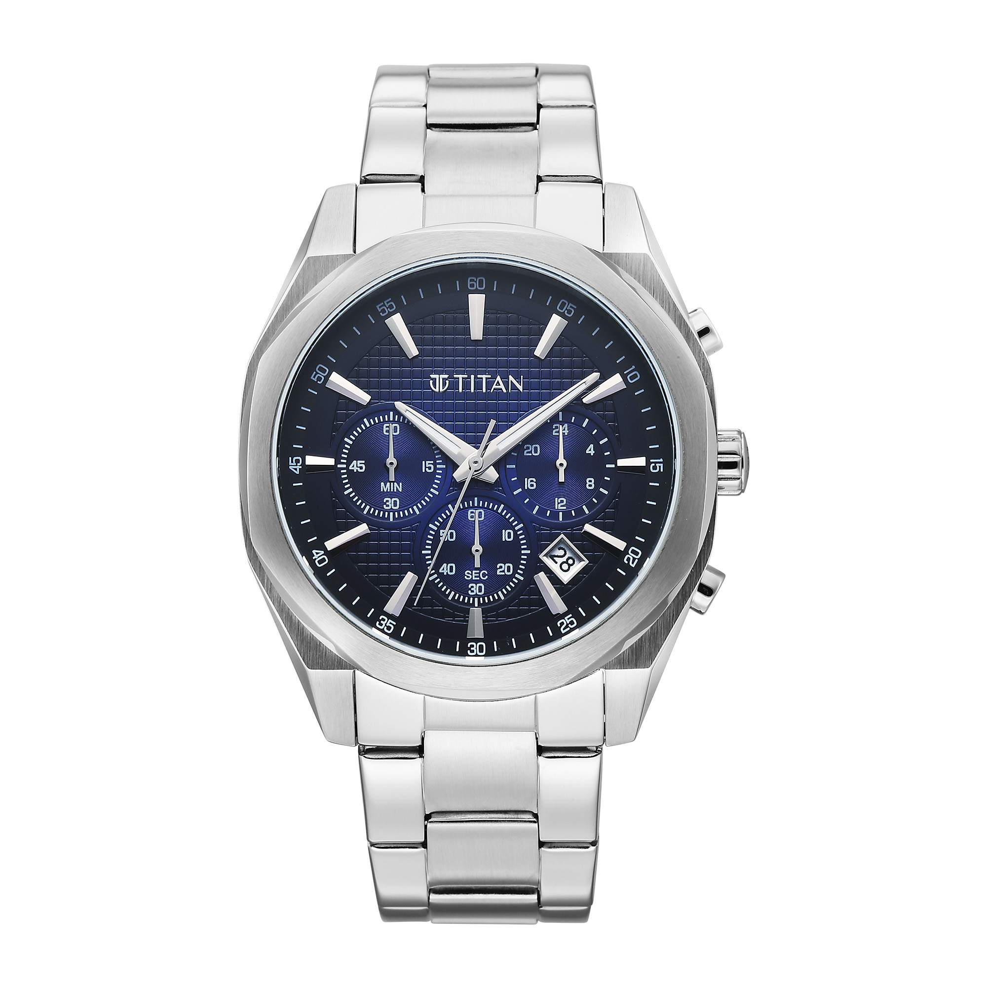 Titan Fashion Sport Blue Dial Silver Stainless Steel Strap Multifunction Watch for Men