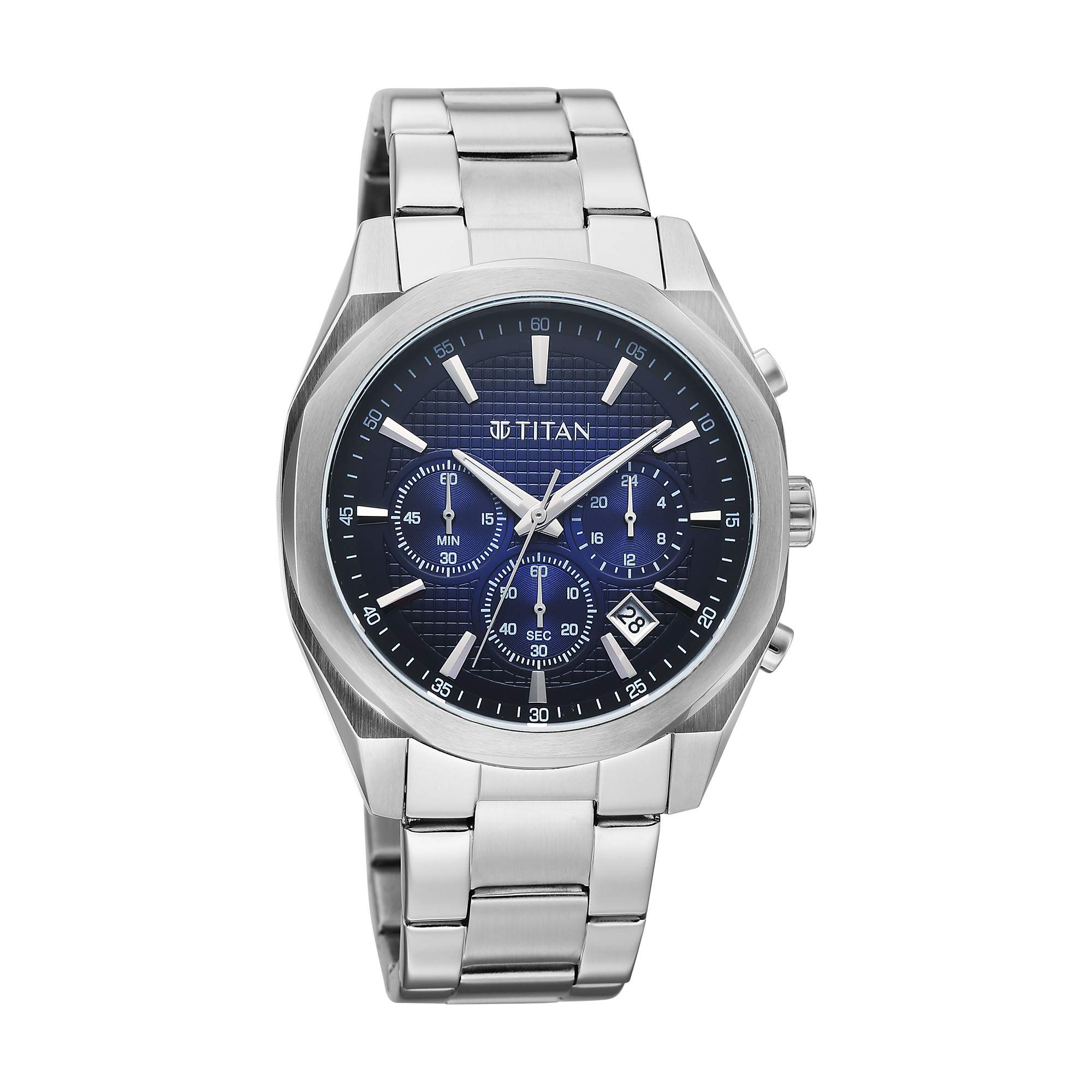 Titan Fashion Sport Blue Dial Silver Stainless Steel Strap Multifunction Watch for Men