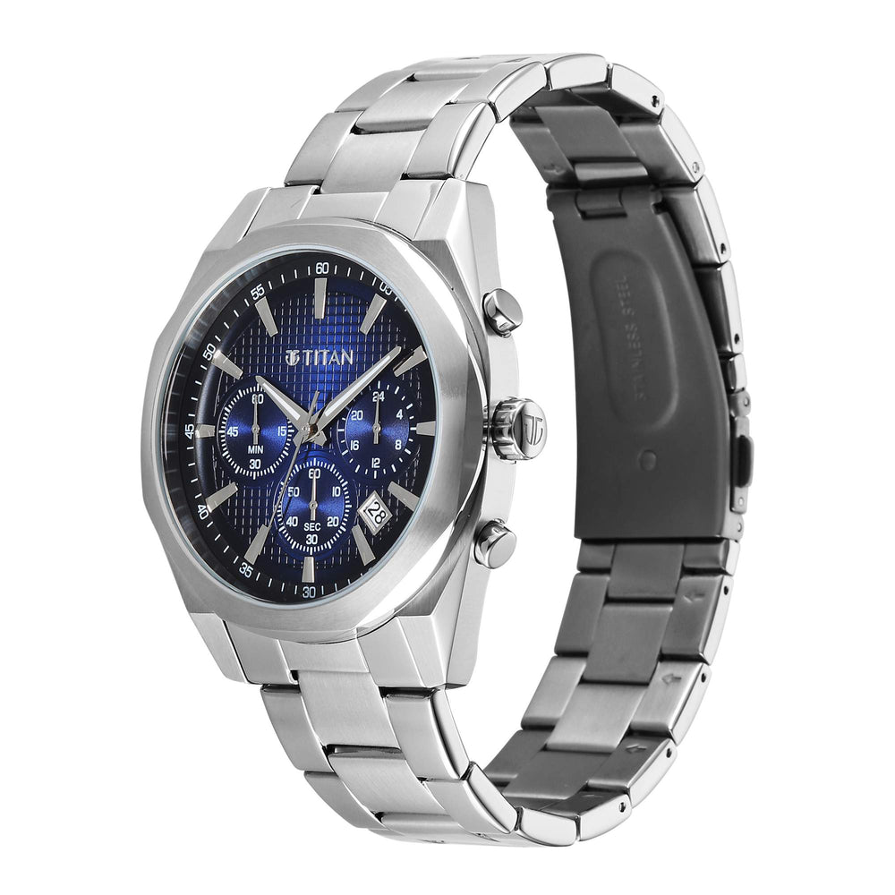 Titan Fashion Sport Blue Dial Silver Stainless Steel Strap Multifunction Watch for Men