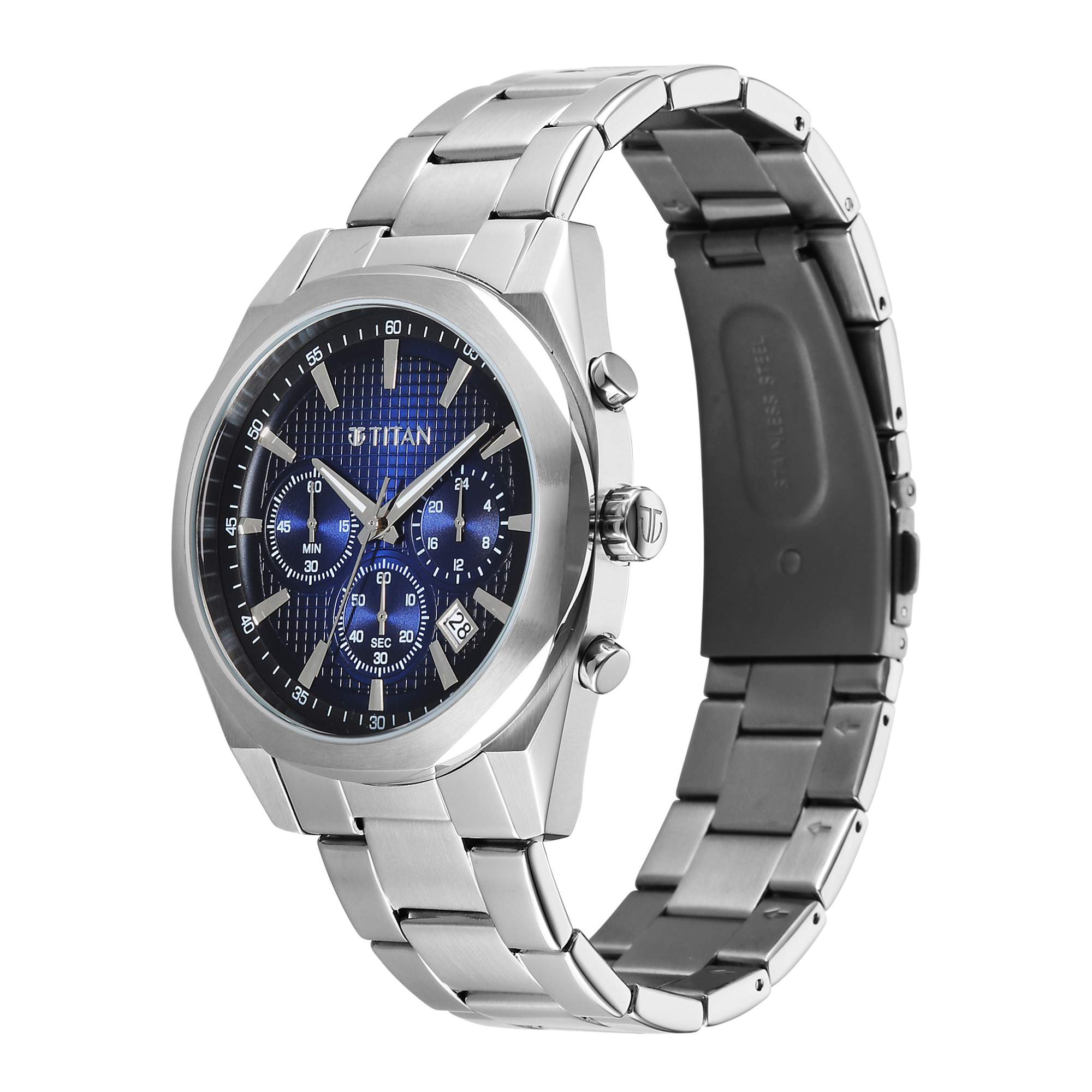 Titan Fashion Sport Blue Dial Silver Stainless Steel Strap Multifunction Watch for Men