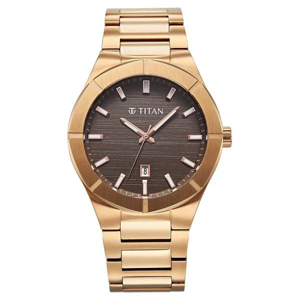 Titan Regalia Brown Dial Rose Gold Stainless Steel Analog with Date Watch for Men
