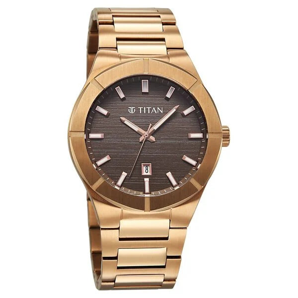Titan Regalia Brown Dial Rose Gold Stainless Steel Analog with Date Watch for Men