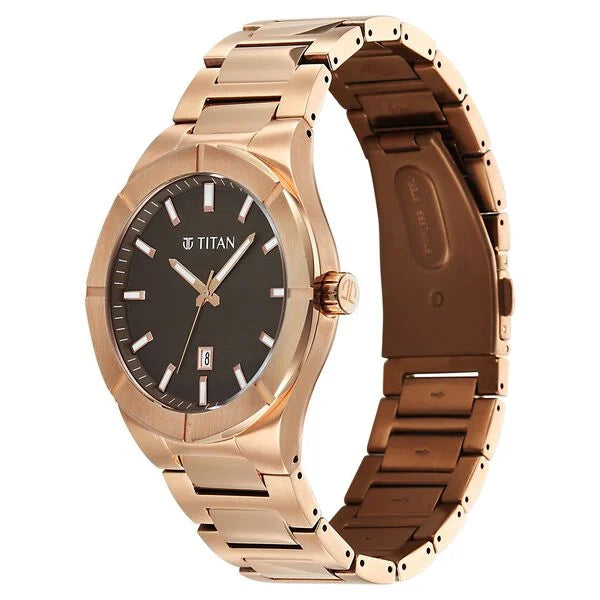 Titan Regalia Brown Dial Rose Gold Stainless Steel Analog with Date Watch for Men