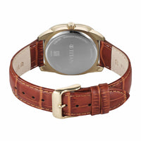 Titan White Square Dial Brown Leather Strap Analog with Date Watch for Men