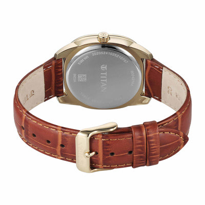 Titan White Square Dial Brown Leather Strap Analog with Date Watch for Men