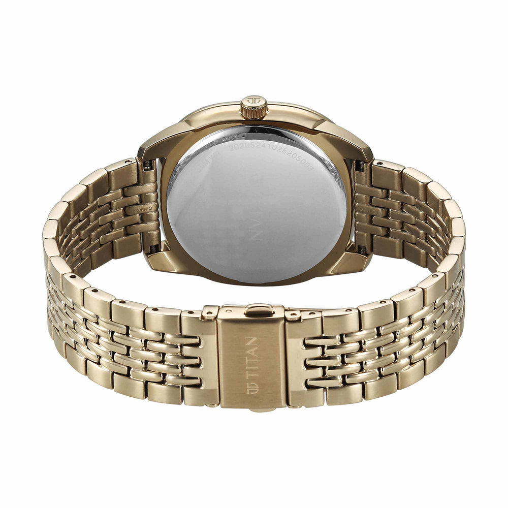 Titan Beige Square Dial Gold Stainless Steel Strap Analog with Date Watch for Men