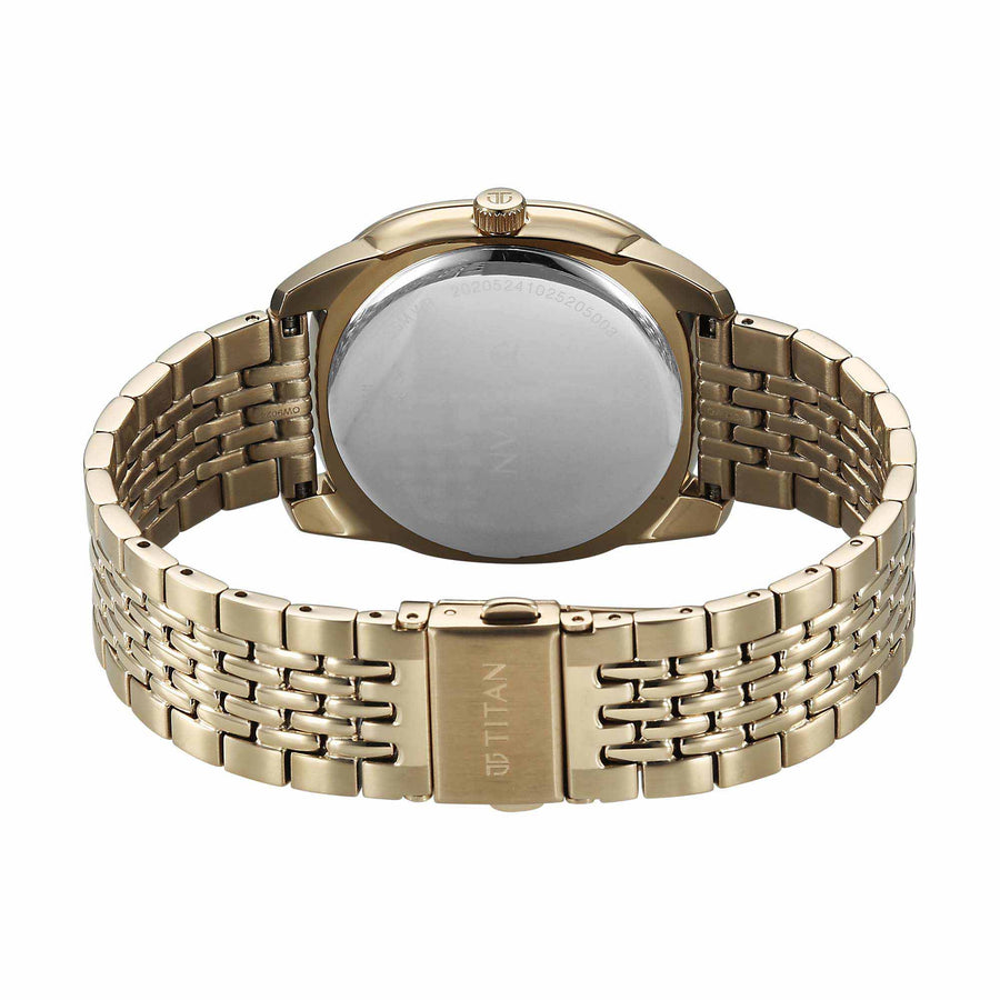 Titan Beige Square Dial Gold Stainless Steel Strap Analog with Date Watch for Men