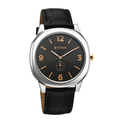 Titan Classique Black Dial Leather Strap Analog Watch for Men