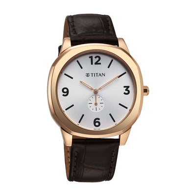 Titan Classique Silver Dial Brown Leather Strap Analog Watch for Men