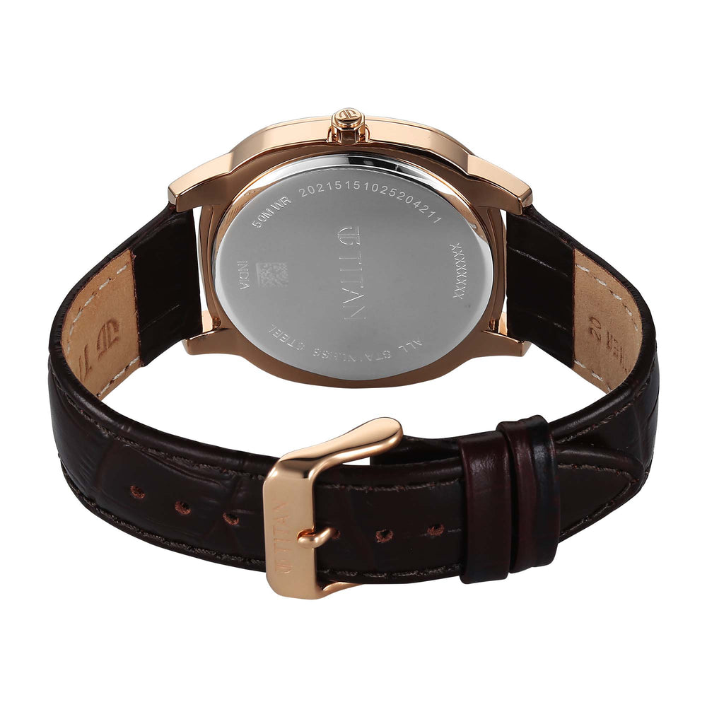 Titan Classique Silver Dial Brown Leather Strap Analog Watch for Men