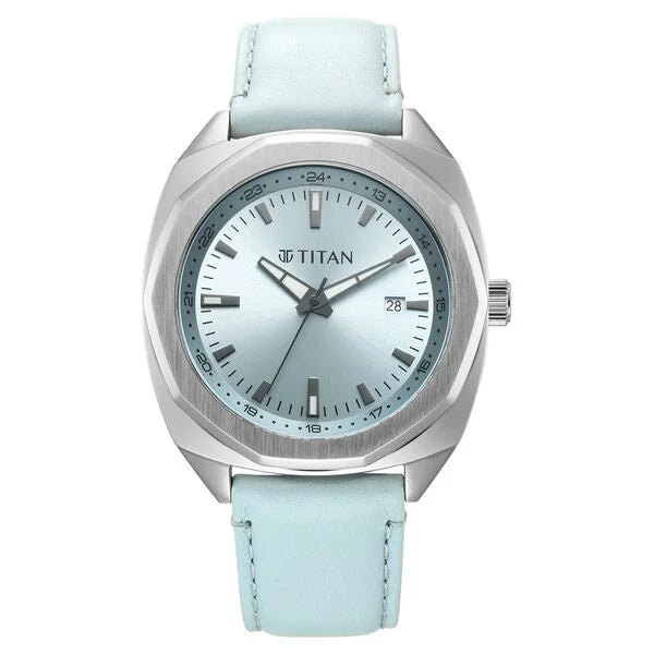 Titan Classique Blue Shaped Dial Leather Strap Analog with Date Watch for Men
