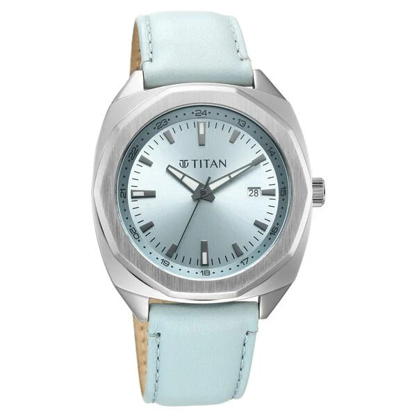 Titan Classique Blue Shaped Dial Leather Strap Analog with Date Watch for Men