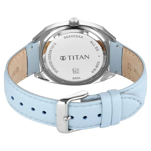 Titan Classique Blue Shaped Dial Leather Strap Analog with Date Watch for Men