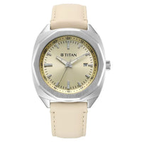 Titan Classique Beige Shaped Dial Leather Strap Analog with Date Watch for Men