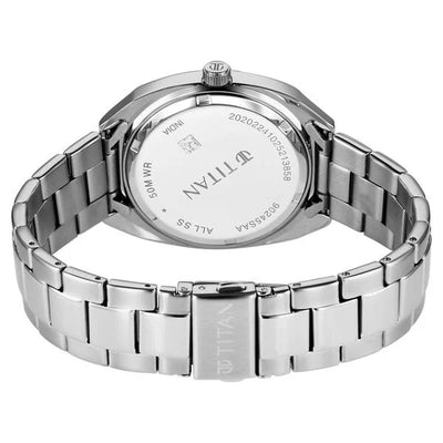 Titan Classique Blue Shaped Dial Silver Stainless Steel Strap Analog with Date Watch for Men