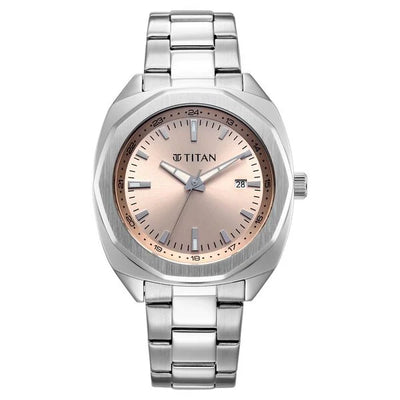 Titan Classique Pink Shaped Dial Silver Stainless Steel Strap Analog with Date Watch for Men