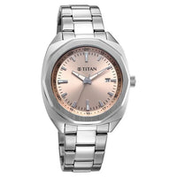Titan Classique Pink Shaped Dial Silver Stainless Steel Strap Analog with Date Watch for Men