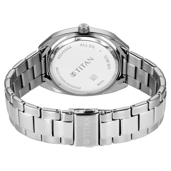 Titan Classique Pink Shaped Dial Silver Stainless Steel Strap Analog with Date Watch for Men
