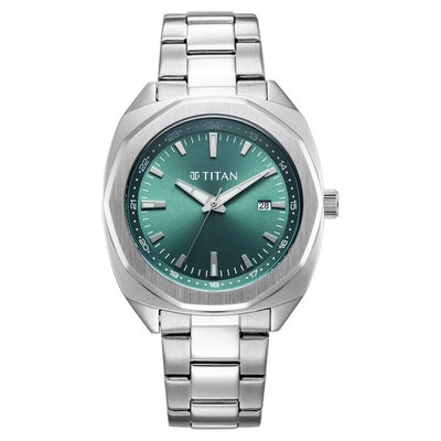 Titan Classique Green Shaped Dial Silver Stainless Steel Strap Analog with Date Watch for Men