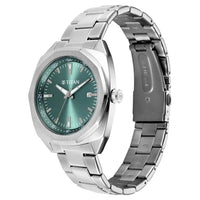 Titan Classique Green Shaped Dial Silver Stainless Steel Strap Analog with Date Watch for Men