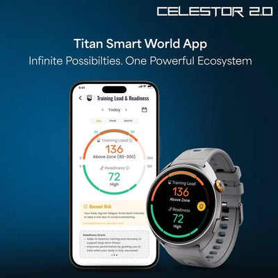 Titan Celestor 2.0 Smartwatch with 1.43" inch AMOLED Display, Dual band GPS, Titan Q, Training Load & Readiness