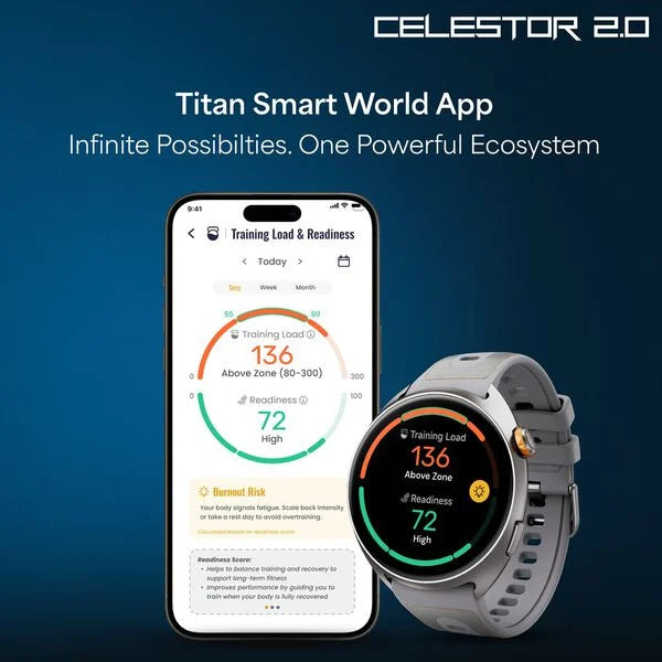 Titan Celestor 2.0 Smartwatch with 1.43" inch AMOLED Display, Dual band GPS, Training Load & Readiness, Titan Q