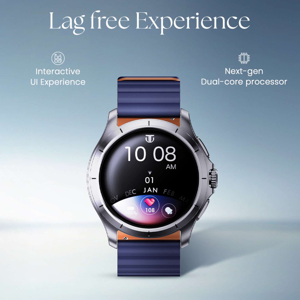 Titan Evoke Smartwatch 1.32" inch AMOLED Display with AOD, 1000 Nits, Functional Crown, Magnetic Strap, Metal Body