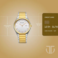 Titan Classique White Dial Two Toned Stainless Steel Strap Analog with Date Watch for Men
