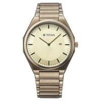 Titan Classique Champagne Dial Brown Stainless Steel Strap Analog with Date Watch for Men