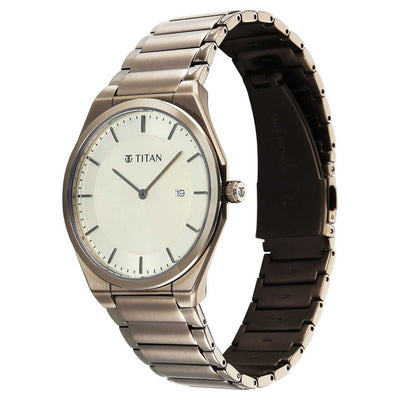 Titan Classique Champagne Dial Brown Stainless Steel Strap Analog with Date Watch for Men