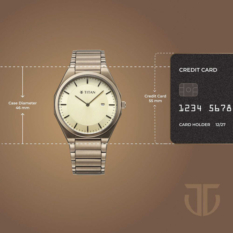 Titan Classique Champagne Dial Brown Stainless Steel Strap Analog with Date Watch for Men
