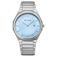 Titan Classique Blue Dial Silver Stainless Steel Strap Analog with Date Watch for Men