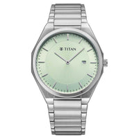 Titan Classique Green Dial Silver Stainless Steel Strap Analog with Date Watch for Men