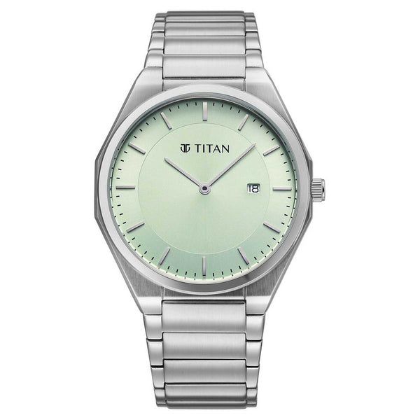 Titan Classique Green Dial Silver Stainless Steel Strap Analog with Date Watch for Men