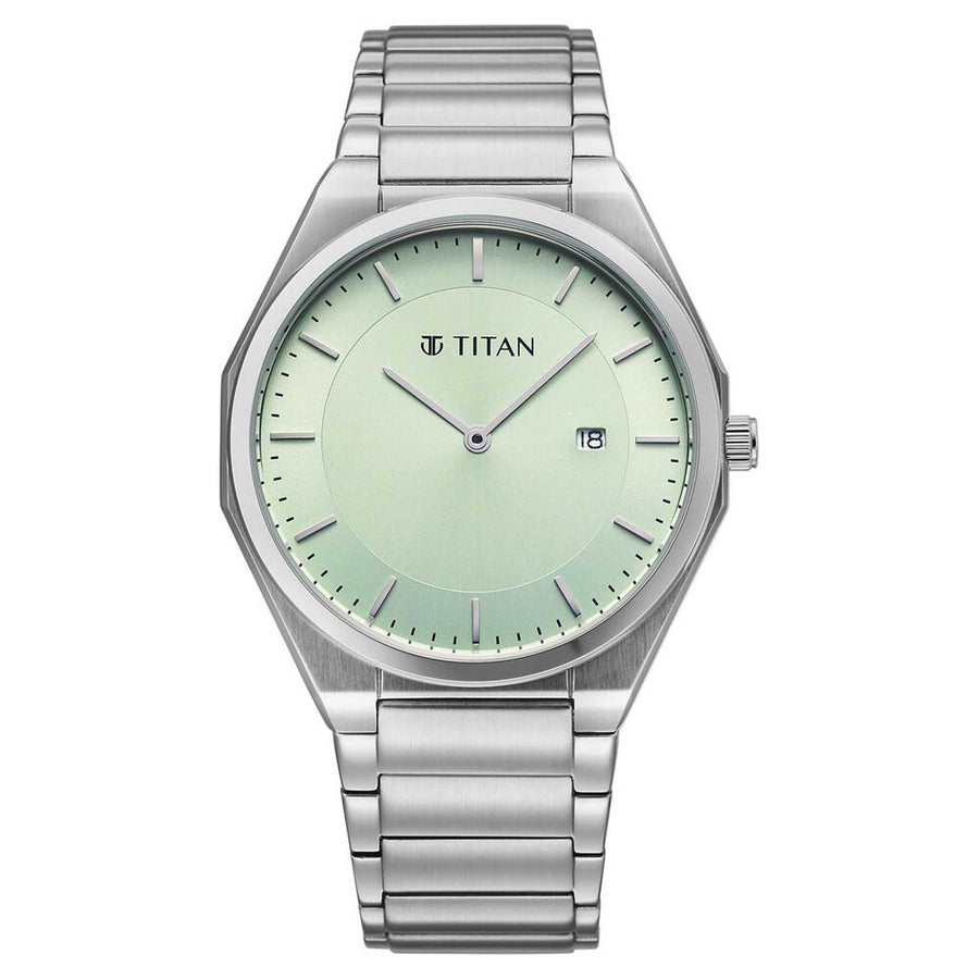 Titan Classique Green Dial Silver Stainless Steel Strap Analog with Date Watch for Men