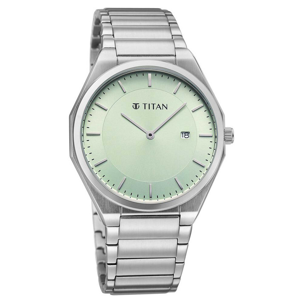 Titan Classique Green Dial Silver Stainless Steel Strap Analog with Date Watch for Men