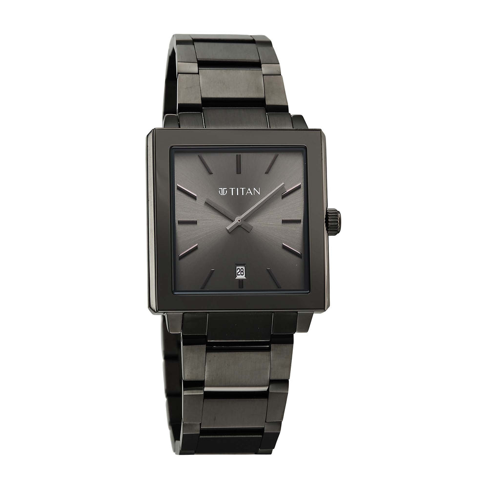 Titan Classique Grey Rectangle Dial Stainless Steel Strap Analog with Date Watch for Men
