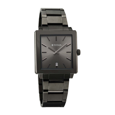 Titan Classique Grey Rectangle Dial Stainless Steel Strap Analog with Date Watch for Men