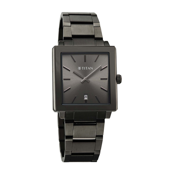 Titan Classique Grey Rectangle Dial Stainless Steel Strap Analog with Date Watch for Men