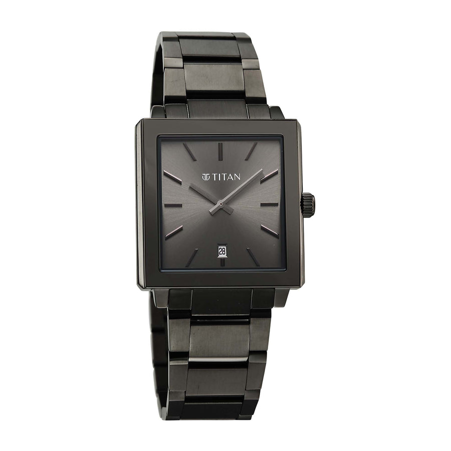 Titan Classique Grey Rectangle Dial Stainless Steel Strap Analog with Date Watch for Men