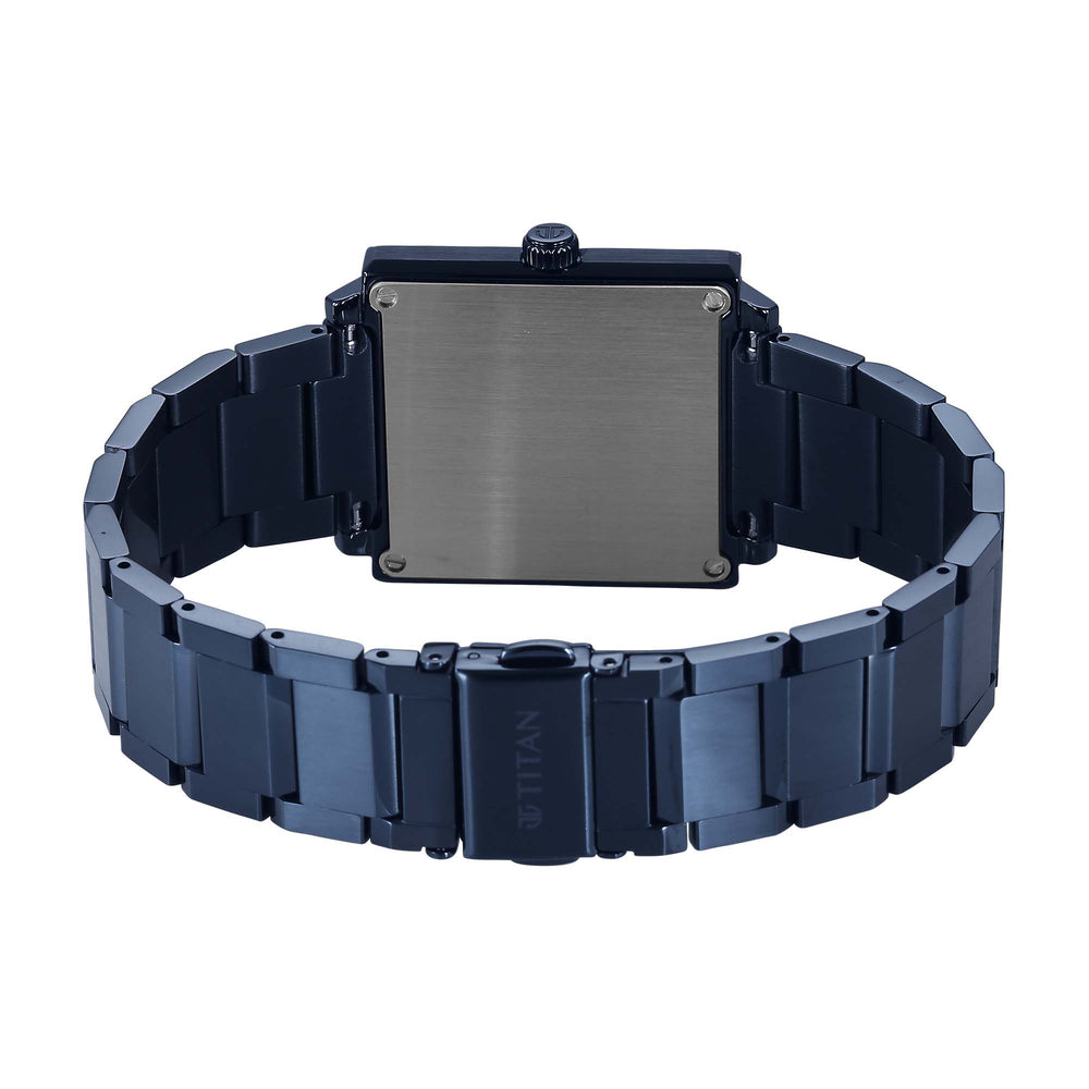 Titan Classique Blue Rectangle Dial Stainless Steel Strap Analog with Date Watch for Men