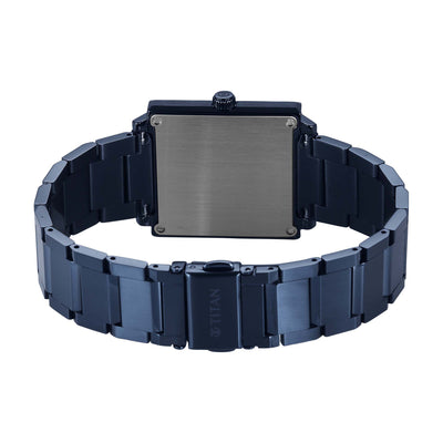 Titan Classique Blue Rectangle Dial Stainless Steel Strap Analog with Date Watch for Men