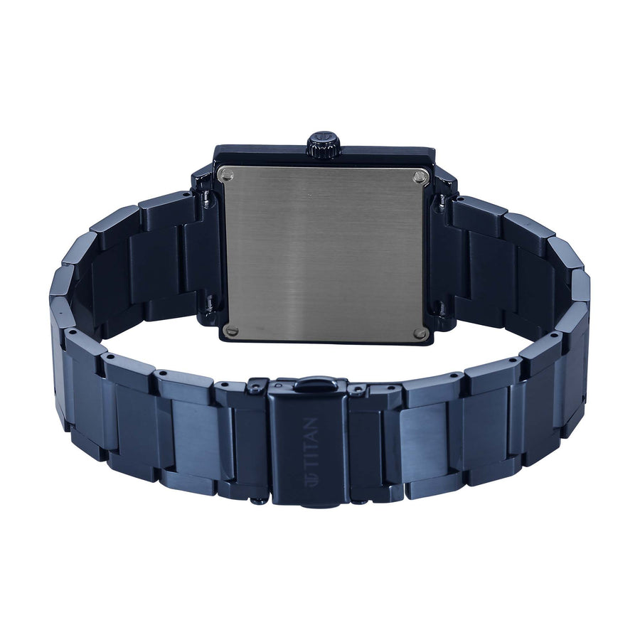 Titan Classique Blue Rectangle Dial Stainless Steel Strap Analog with Date Watch for Men